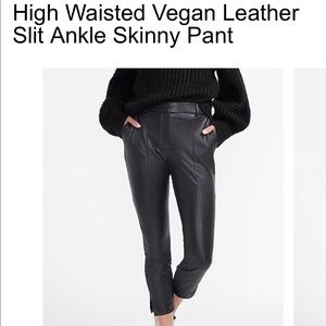 High Waisted Vegan Leather Slit Ankle Skinny Pant